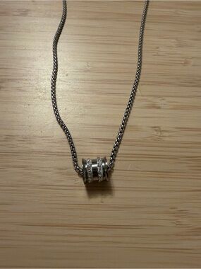 Sterling Silver CZ Barrel Pendant Necklace - Silver